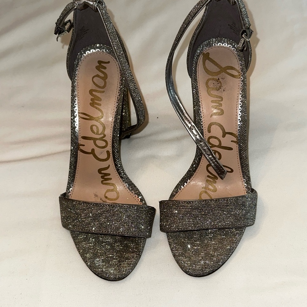 Sam Edelman Silver Heels Glittery Block Sandals